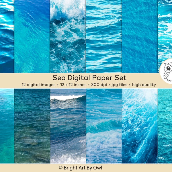 Ocean Digital Paper Blue Sea Background Printable Water Texture Overlay Waves Scrapbook Photos Commercial Use Patterns Backdrops Art Print