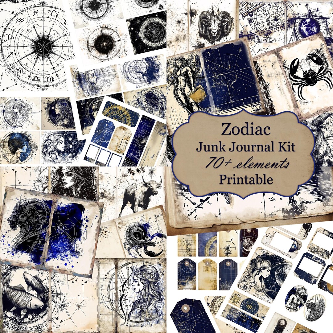 Zodiac Junk Journal Kit, Zodiac Junk Journal Pages & Paper, Astrology ...