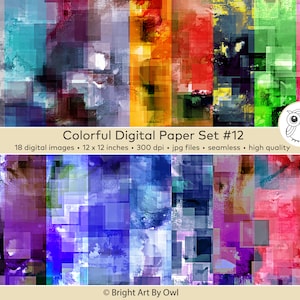 Bright Neon Rainbow Digital Paper Pack, Pixel Art Print Printable Gamer Digital Paper, Seamless Pixel Background, Square Pixel Craft Paper