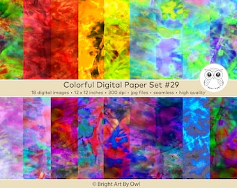Neon Digital Paper, Bright Digital Paper, Rainbow Background, Tie Dye Digital Paper, Colorful Art Downloadable, Seamless Downloadable Paper