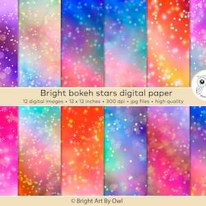 Sterne Bokeh Digitales Papier, Heller Bokeh-Sternen-Hintergrund, Regenbogen Bokeh-Kulisse, Sterne-Lichter-Digital-Papier, Ombre Bokeh-Overlay, 300 dpi