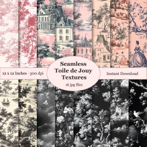 Toile de Jouy Seamless Pattern Digital Paper, French Toile de Jouy Scrapbook Textures Commercial Use, Printable Paper Pack Digital Download