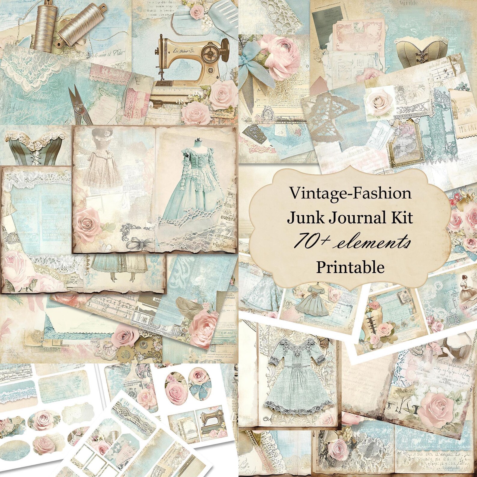 Vintage Fashion Junk Journal Kit, Sewing Junk Journal Printable Pages ...