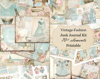 Vintage Fashion Junk Journal Kit, Sewing Junk Journal Printable Pages, Victorian Fashion Ephemera, Shabby Chic Junk Journal Digital Download