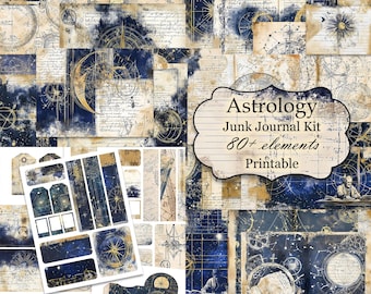 Vintage Astrology Junk Journal Kit, Astronomy Journal Pages, Celestial Ephemera Printable Digital Paper, Journal Supply Digital Download