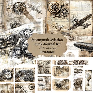 Steampunk Junk Journal Kit – Printable Vintage Plane Ephemera, Aviation Steampunk Papers & Pages, Junk Journal Supply Kit, Digital Download