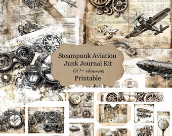 Steampunk Junk Journal Kit – Printable Vintage Plane Ephemera, Aviation ...
