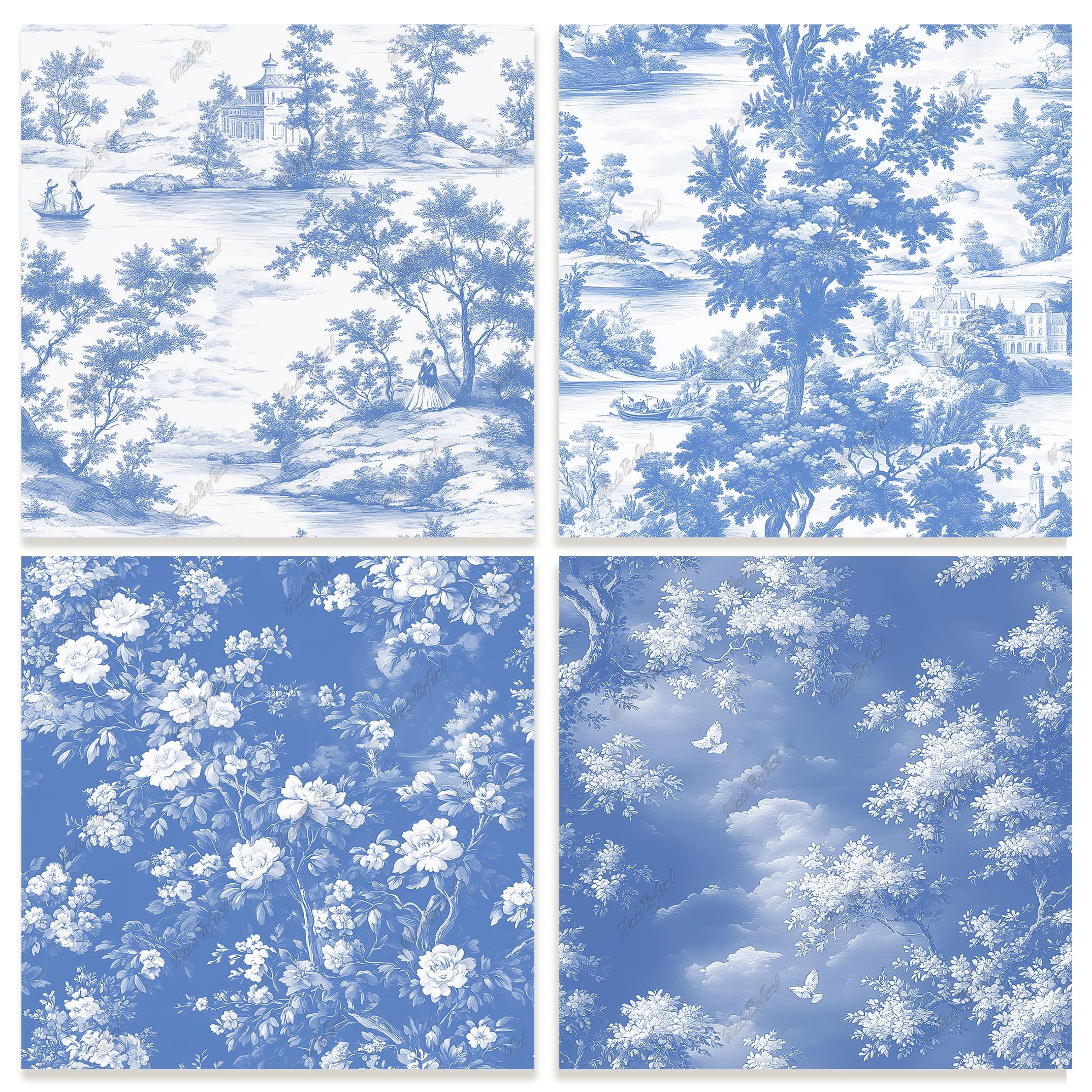 Blue Toile De Jouy Seamless Pattern Digital Paper, French Toile De Jouy ...