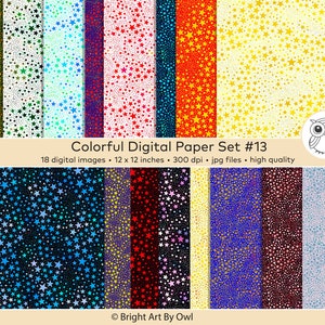 Bunte Sterne Digital Paper Pack, Muster Stars Hintergrund, Herunterladbares Papier, DIY Craft Printables, Sterne Scrapbooking, kommerzielle Nutzung