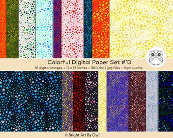 Papel digital de estrellas de colores: Scrapbooking y manualidades (descarga digital)