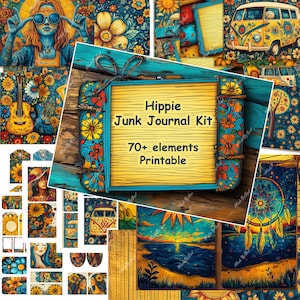Hippie Junk Journal Kit with Portraits, Whimsical Boho Journal Pages, Hippie Junk Journal Printables, Hippie Journal Paper Digital Download
