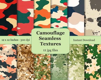 Camo Digital Paper Pack, Seamless Military Patterns (Digital Download)