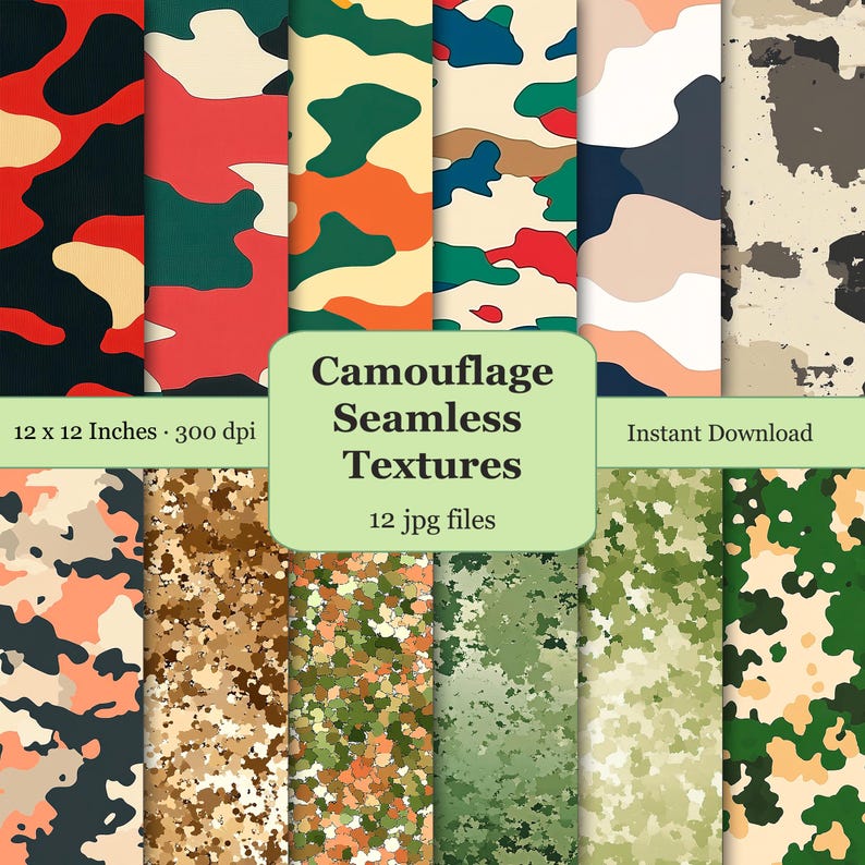 Camo Digital Paper Pack, Seamless Military Patterns (digital Download ...