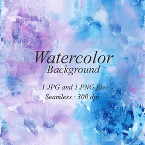 May include: Seamless watercolor background pattern in shades of blue and purple. The pattern is 300 dpi and includes 1 JPG and 1 PNG file.
