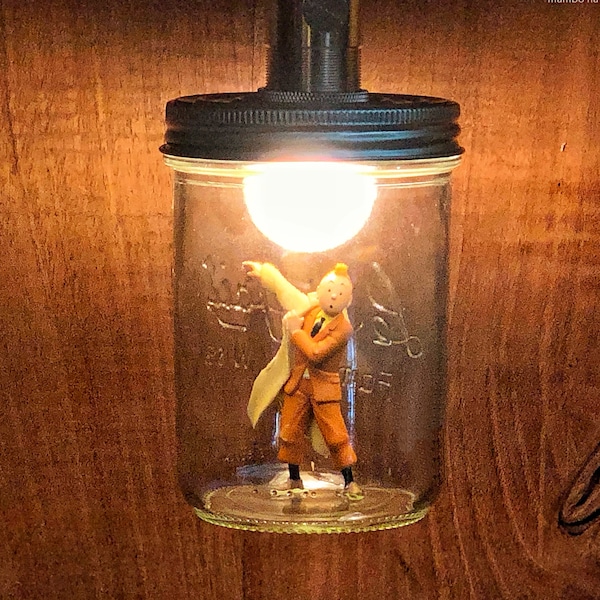 Pot de lumiére Tintin fabriqué à la main pour vous, avec des matériaux recyclés