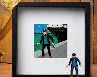 Painting of Captain Haddock in port on the Karaboudjan with original figures, handcrafted for you.