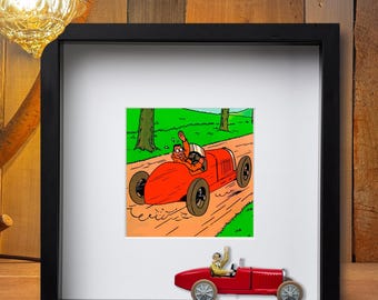 Cuadro de Tintin Bugatti Type 35 Tintin en America original de "Los Coches de Tintín"