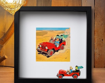 Cuadro Jeep Willys  Tintin en el Pais del Oro Negro, original de "Los Coches de Tintín"