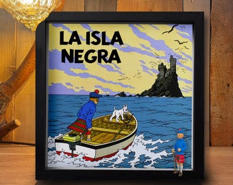 Cuadro de Tintin "La Isla Negra" con figuras originales elaborado a mano para ti