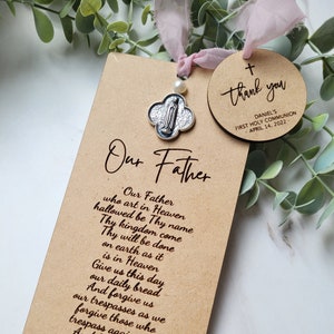 First Communion Favors, Personalized girl first communion gifts, The Lords Prayer, Our Father Laser engraved wood, Thank you girl communion