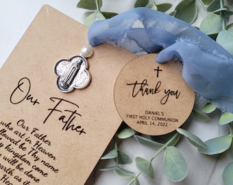 First Communion Favors, personalized first communion gifts, The Lords Prayer, Our Father Laser engraved wood, Thank you communion gift