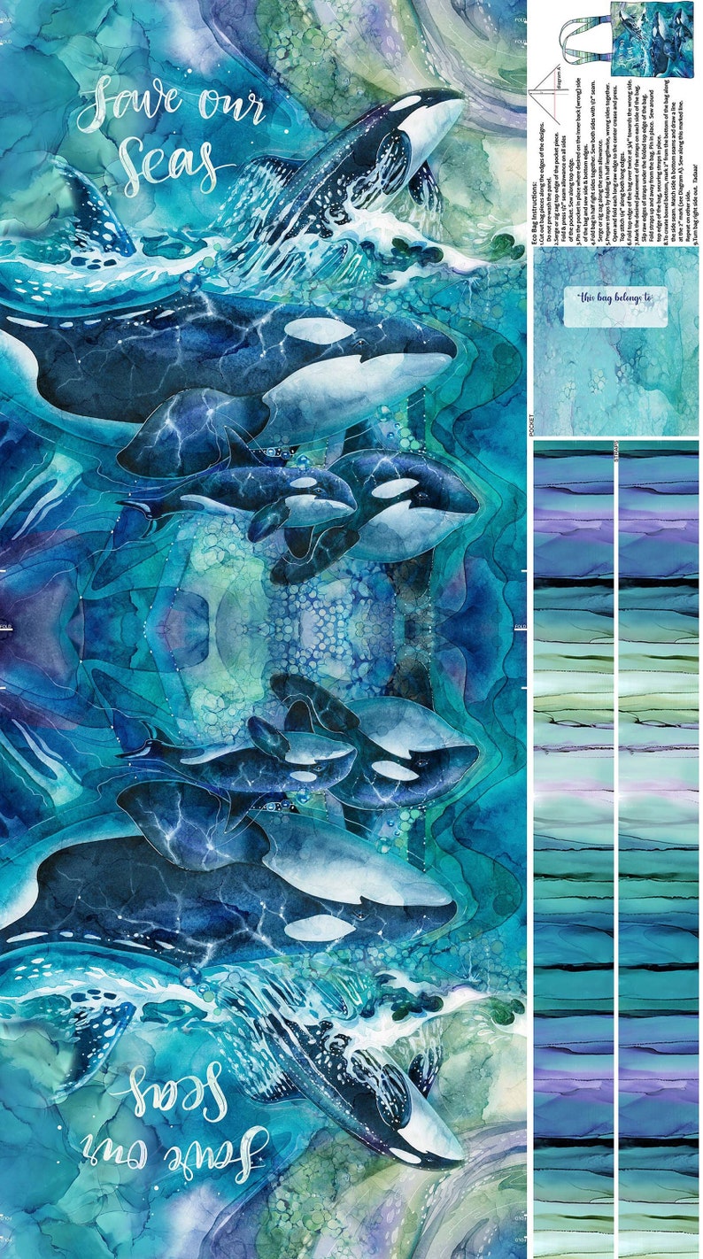 Whale Song BAG Panel 24in x 45in image 1