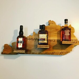 Kentucky Bourbon Bottle Display Shelf, Handmade Oak Bar Decor