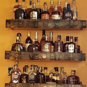 Handcrafted Bourbon barrel Stave shelf/rustic wall display with mounting hardware & free shipping. Gifts for him/bourbon gifts