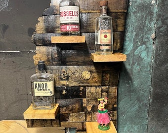 Handmade Bourbon Barrel Mississippi Bottle Display Shelf, Home Bar Decor