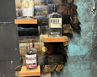 Rhode Island Bourbon Barrel Stave Shelf, Handmade Whiskey Display