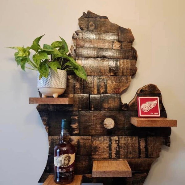 Bourbon barrel stave Michigan Bottle/liquor display (32" tall)