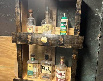 Handmade Kentucky Bourbon Barrel Shelf, Two Tier Bar Display