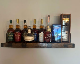 Handmade Floating Bourbon Barrel Stave Shelf: Rustic Wood Liquor Display