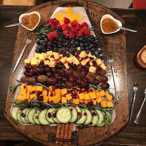 Handmade bourbon barrel serving tray/charcuterie board