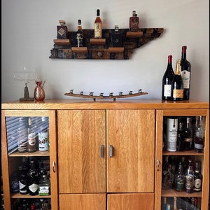 Handmade bourbon barrel stave Tennessee bottle display shelf. Gifts for him/bourbon gifts.