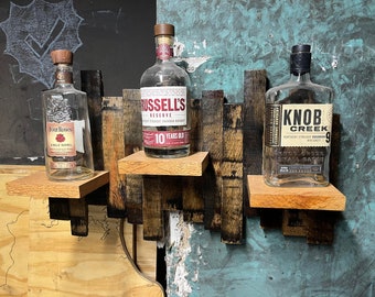 24" bourbon barrel wood bottle display/shelf