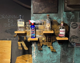 Bourbon Barrel Buffalo Display Shelf, Handmade Bar Decor