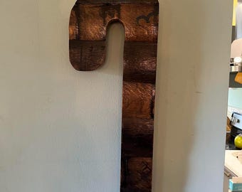Bourbon Barrel Stave Candy Cane – Rustic Holiday Bar Decor