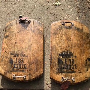 Bourbon barrel head serving tray/charcuterie board