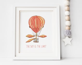 SALE The Sky's the Limit Watercolor Nursery Room Quote Wall Art digital print baby shower gift baby room artwork baby boy baby girl room