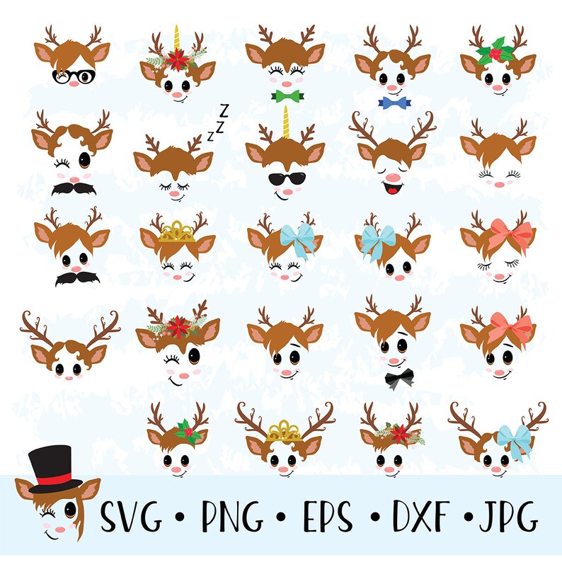Download Christmas Decor Reindeer Faces Svg Clipart Cute Baby Deer Clip Art Digital Vector File Dxf Eps Png Deer Face Cut File Set 2 Pet Portraits Art Collectibles Kromasol Com