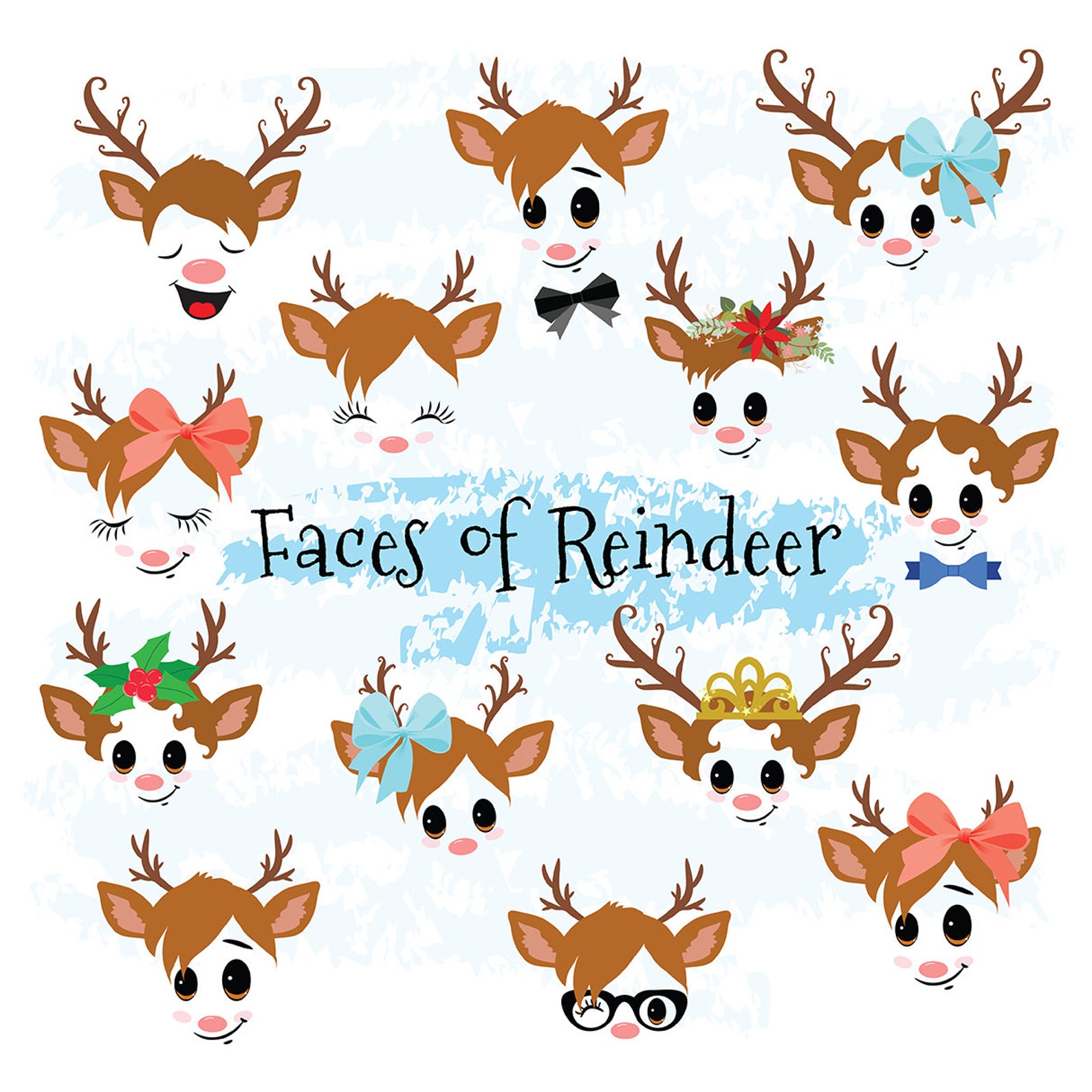 Christmas Decor Reindeer Faces SVG Clipart Cute baby deer clip Etsy