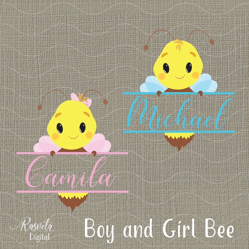 Funny Flying Bee Boy And Girl Monogram Clip-art Cut Or Print Cute Bumblebee Baby Shower New Baby Gender Neutral Valentines Kawaii Spring
