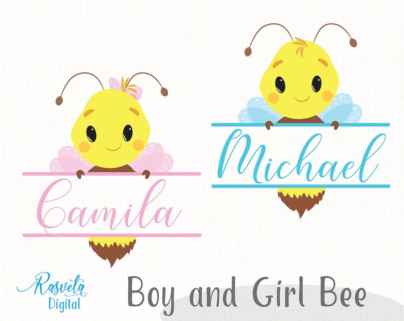 Funny Flying Bee Boy And Girl Monogram Clip-art Cut Or Print Cute Bumblebee Baby Shower New Baby Gender Neutral Valentines Kawaii Spring