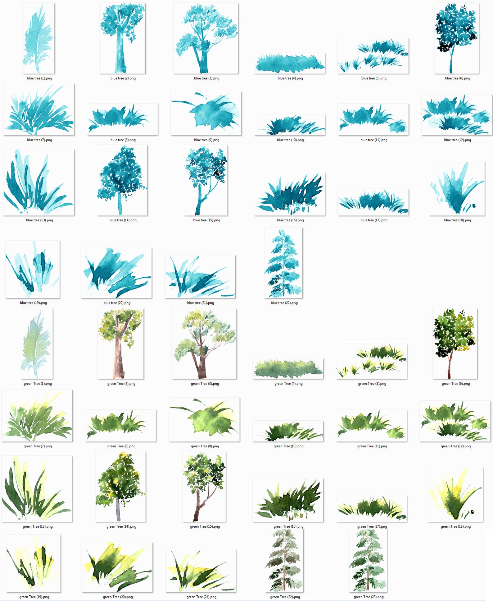 Green Tree and Grass Clipart Hand Painted Trees Shrubs // Etsy