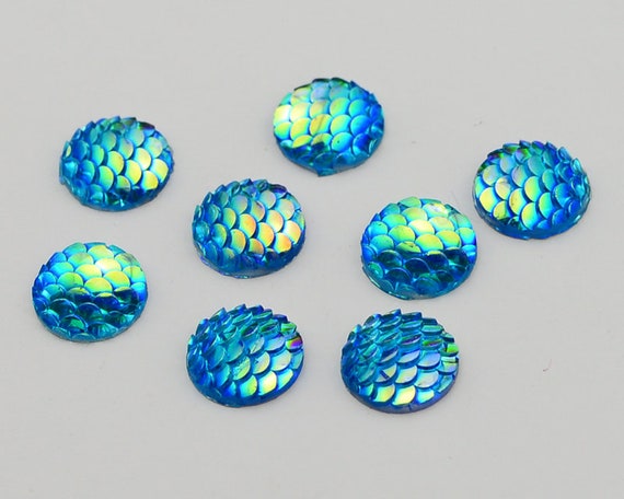 4 Mermaid Scale Cabochons 20mm Flatbacks Dragon Scale Red Flat Backs