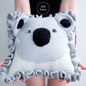 Crochet Pillow Case Pattern, Crochet Koala Cushion Cover, Square Pillow, Pillow Covers, Cute Pillowcase