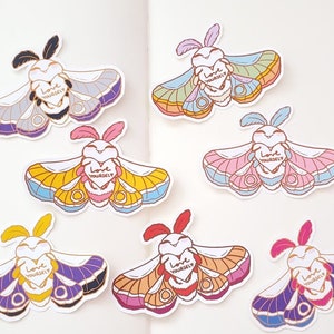 LGBTQ Die Cut Matte Stickers with Moths and Pride Flags Bi Nonbinary Trans Ace Rainbow Pan Lesbian