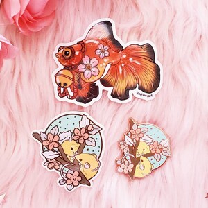 FEBRUARY 2021 Cherry Blossom Rat Kiss Hard Enamel Pin Gold Metal and Die-cut Sticker