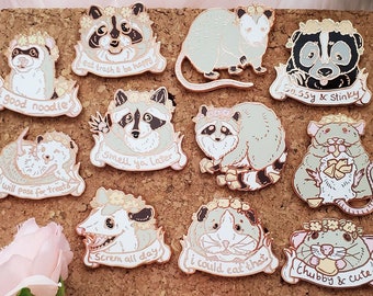 ON SALE Spring Trash Animals Hard Enamel Pin Gold Metal Rat Raccoon Possum Hedgehog Skunk Ferret Guinea Pig